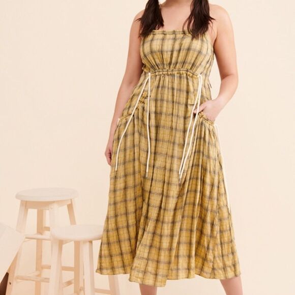 Moon River Yellow Smocked Midi Sundress - Picture 1 of 15